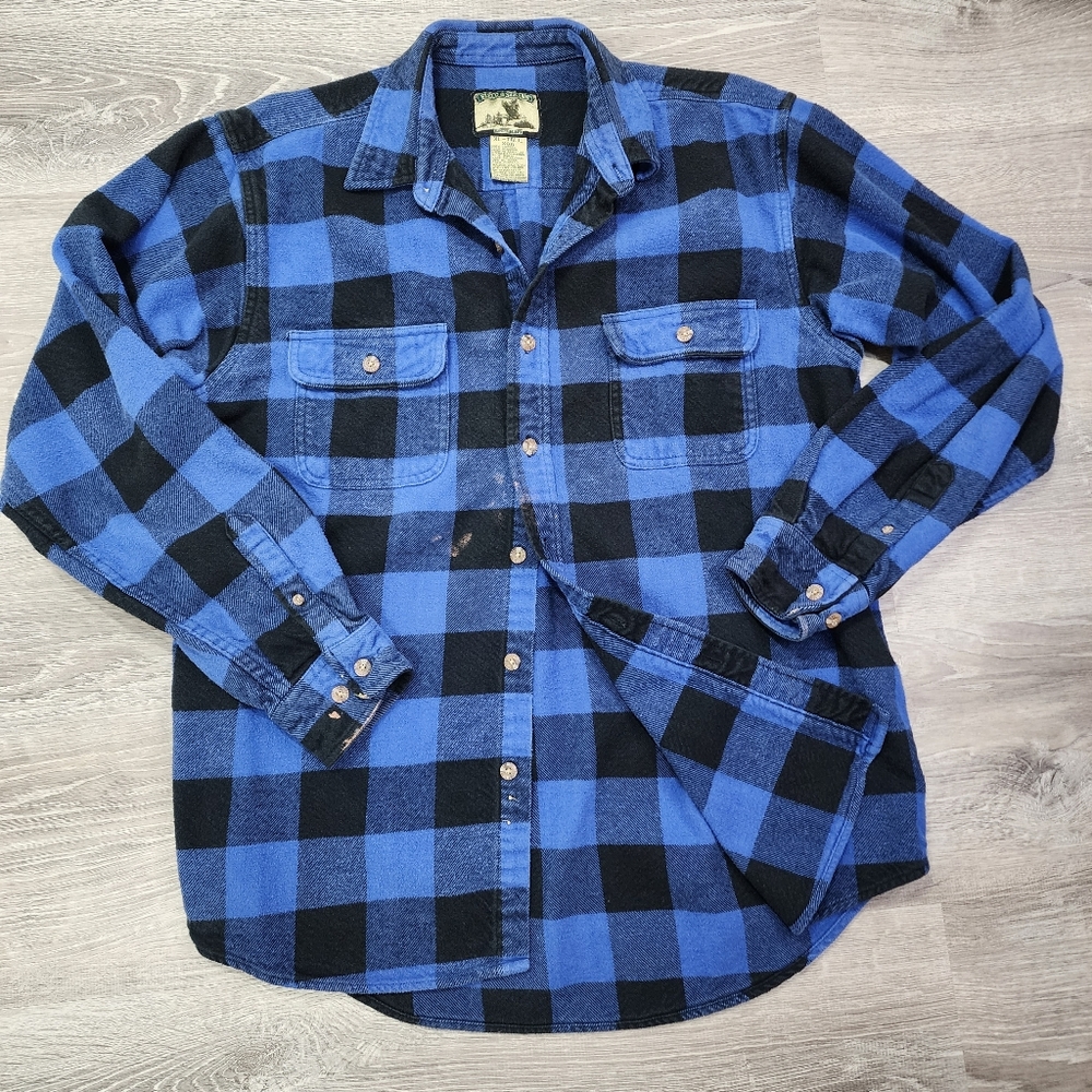 FIELD & STREAM Men's Flannel Blue Black Buffalo Plaid Work Shirt XL Tall